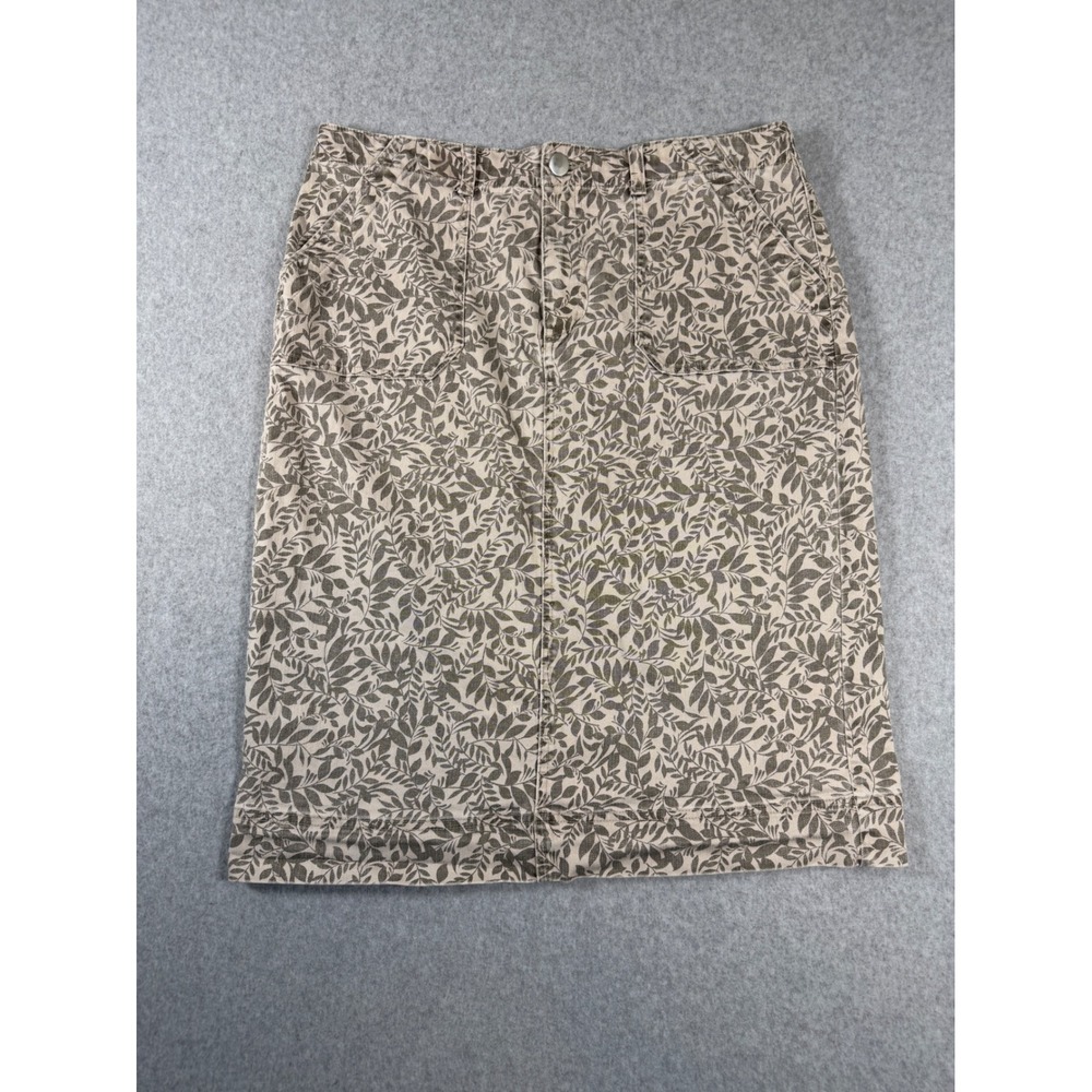 Christopher & Banks Leaf Print Pencil Skirt Womens 12 Khaki Denim Stretch Cotton